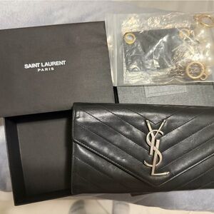 Saint Laurent Black Quilted Leather YSL Logo Continental Wallet